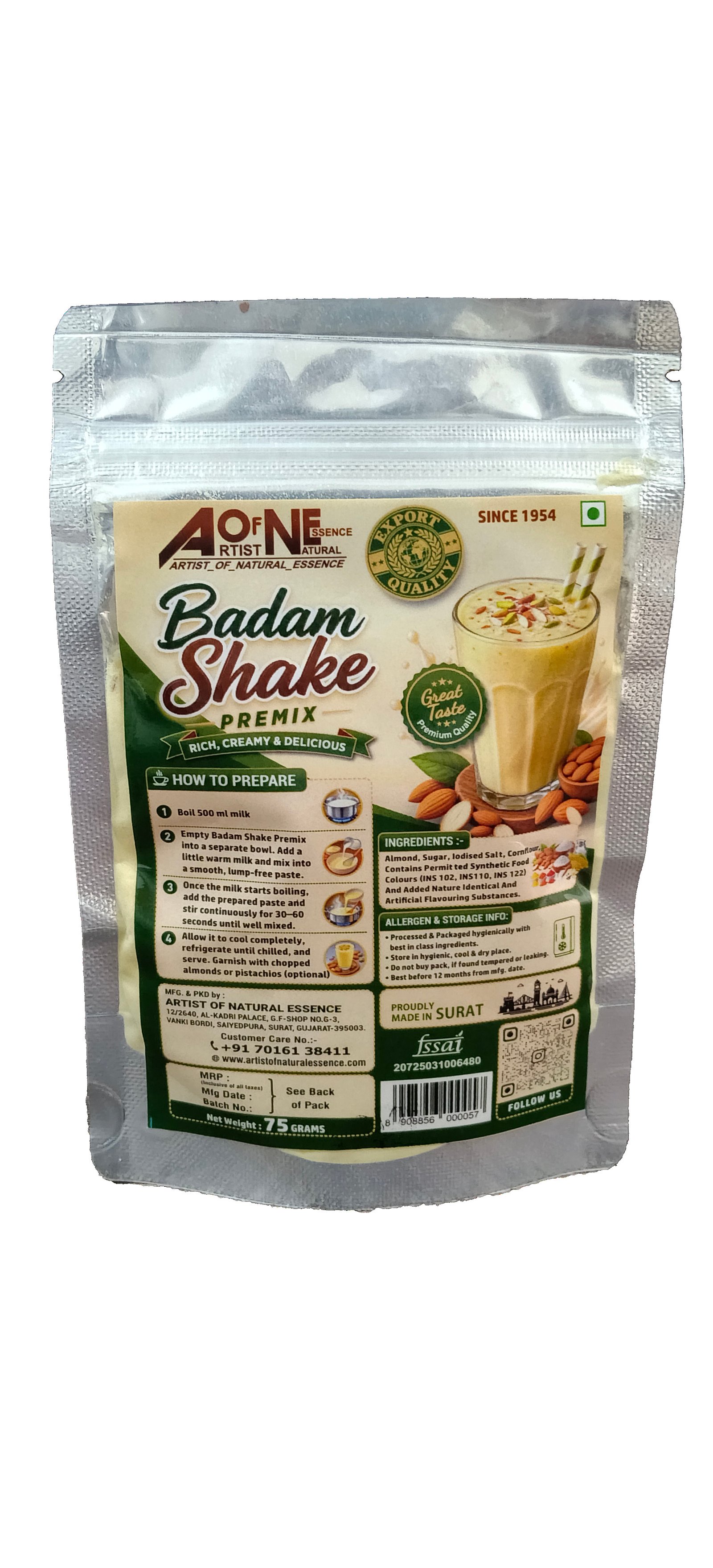 Artist of Natural Essence - Badam Shake Premix 75g Pack